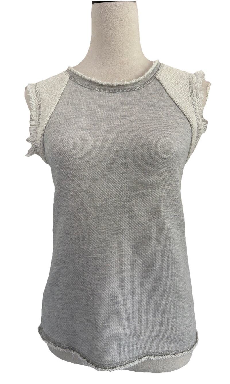 Nation Ltd Sweatshirt Top Womens Small Gray Frayed Sleeveless Made In USA Casual